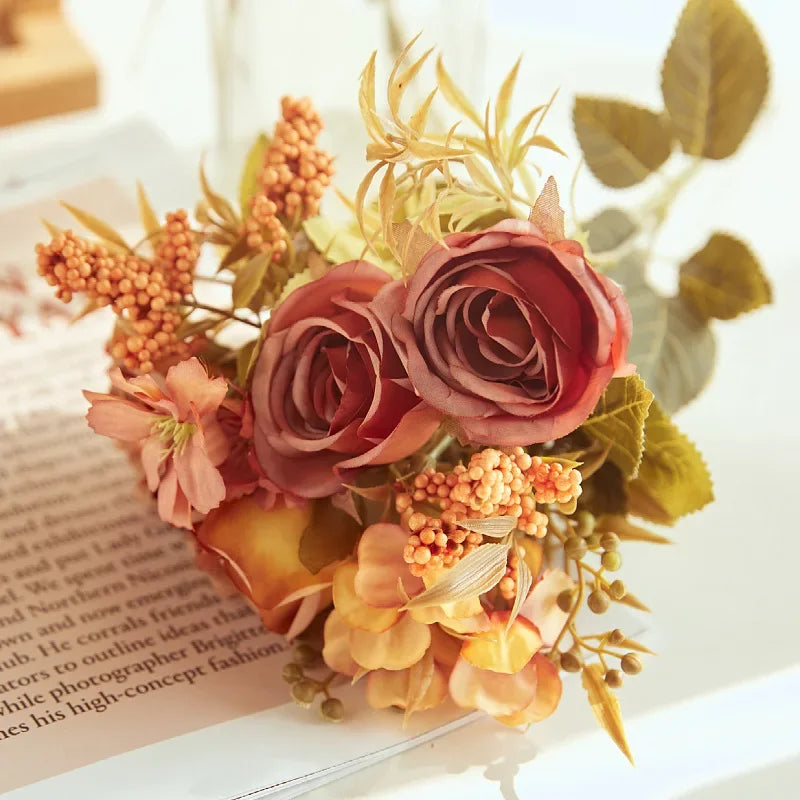 DecorBites™ Artificial Western Rose Bouquet - Wedding Decor 8 Colors Peonies Fake Flowers