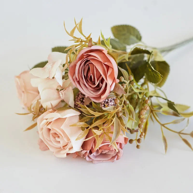 DecorBites™ Artificial Western Rose Bouquet - Wedding Decor 8 Colors Peonies Fake Flowers