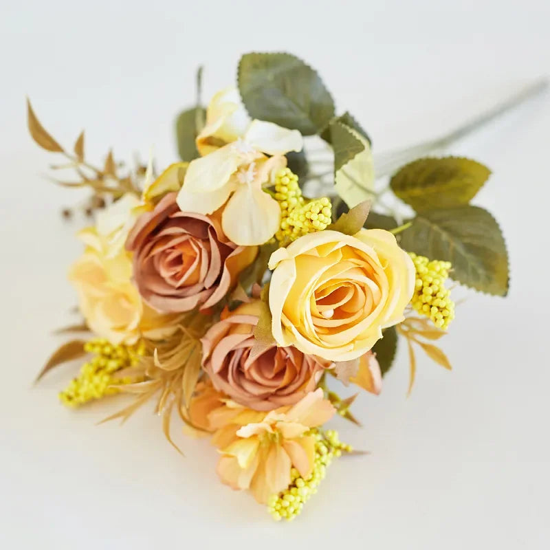 DecorBites™ Artificial Western Rose Bouquet - Wedding Decor 8 Colors Peonies Fake Flowers