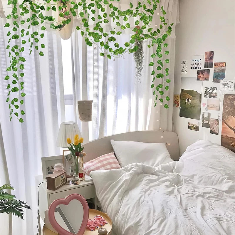 4/8/12M Artificial Plant Green Ivy Leaf Garland Fake Plant Creeper Hanging Vine Outdoor DIY Garden Wall Wedding Party Home Decor