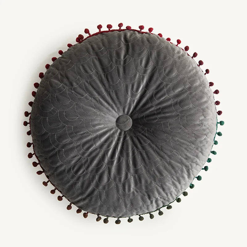 Nordic Style Tassel Dutch Velvet Pleated Round Seat Cushion Pillow Pouf