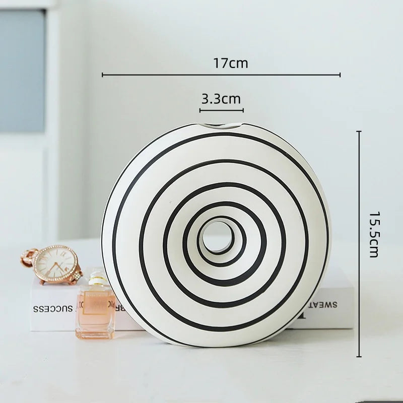 DecorBites™ Geometric Stripes Ceramic Vase with Round Cut-outs for Home Decor