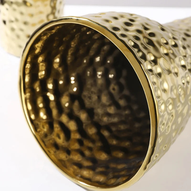 DecorBites™ Golden Ceramic Geometric Honeycomb Vase - Home Decoration Accessory