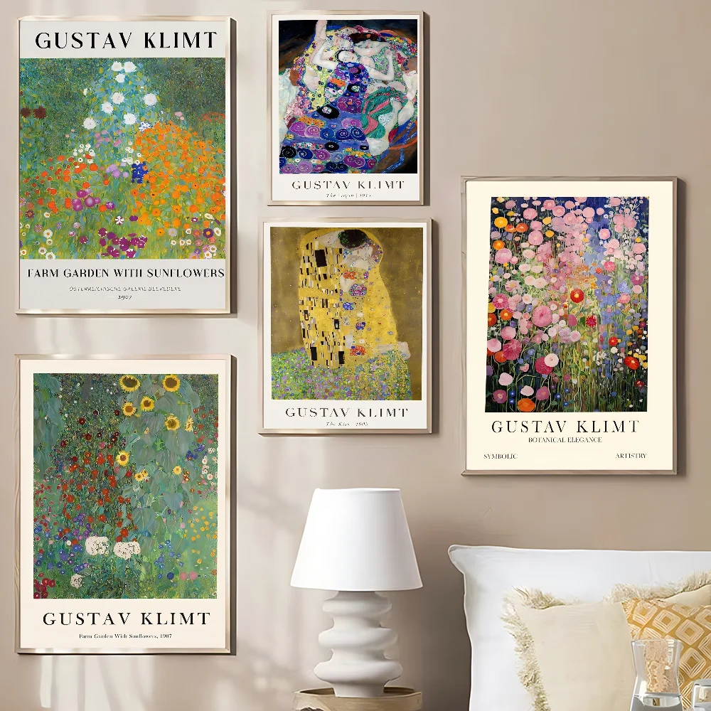 Gustav Klimt Flower Garden Sunflowers Anime Posters Sticky HD Quality Wall Art Retro Posters for Home