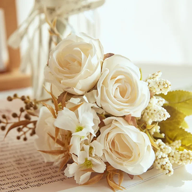 DecorBites™ Artificial Western Rose Bouquet - Wedding Decor 8 Colors Peonies Fake Flowers