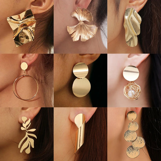 Trendy Earrings 2025 For Women - Round Geometric Statement Vintage Gold Color Stud Earrings Fashion Jewelry Earrings