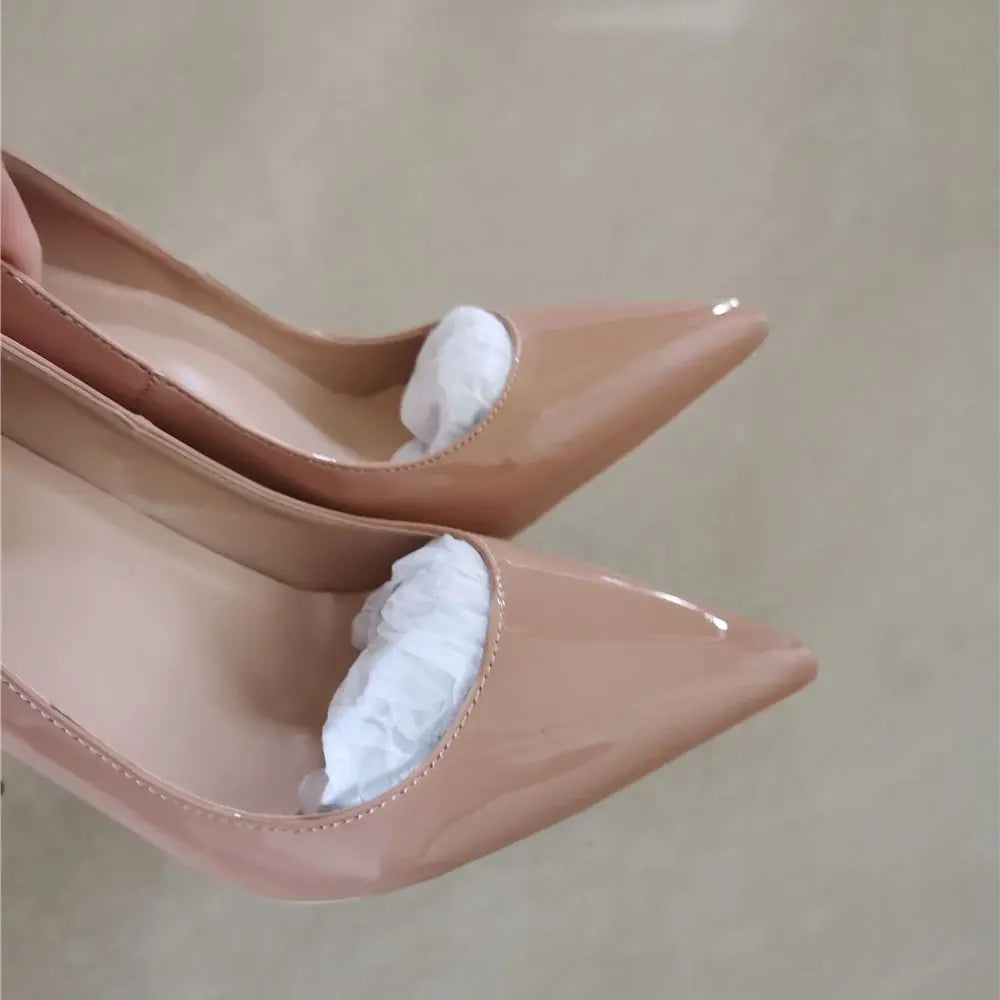 New Nude Shiny Patent Leather Sexy Pumps 12cm High Heel