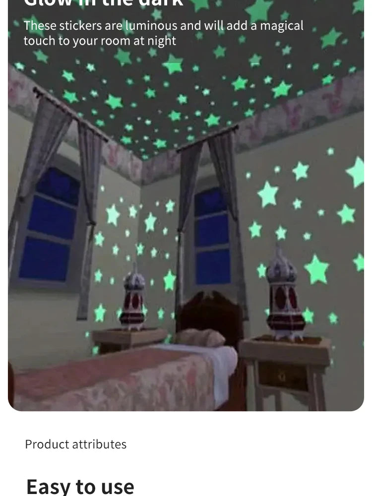 Luminous Stars Wall Stickers Bedroom Living Room Fluorescent Stickers Room Decoration Stickers Luminous Wall Stickers 100pcs