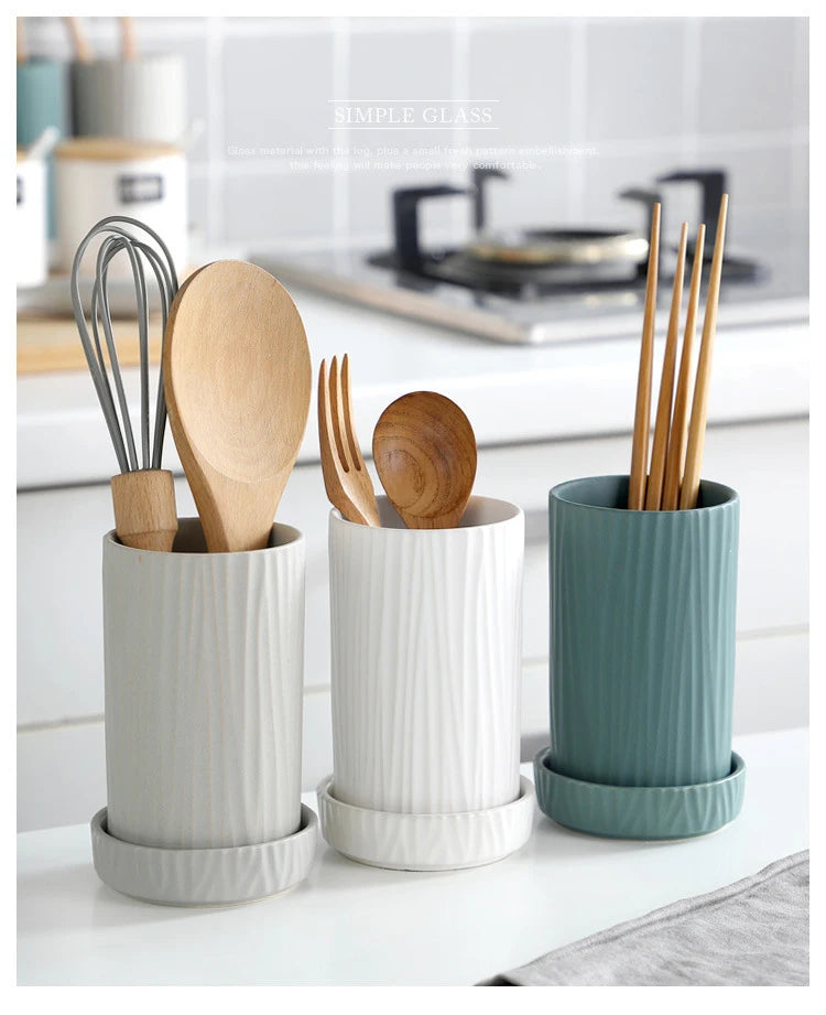 Nordic Kitchen Storage Chopsticks Tube Ceramic Chopsticks Tube with Drain Plate Household Chopsticks Cage Hotel Chopsticks Rack