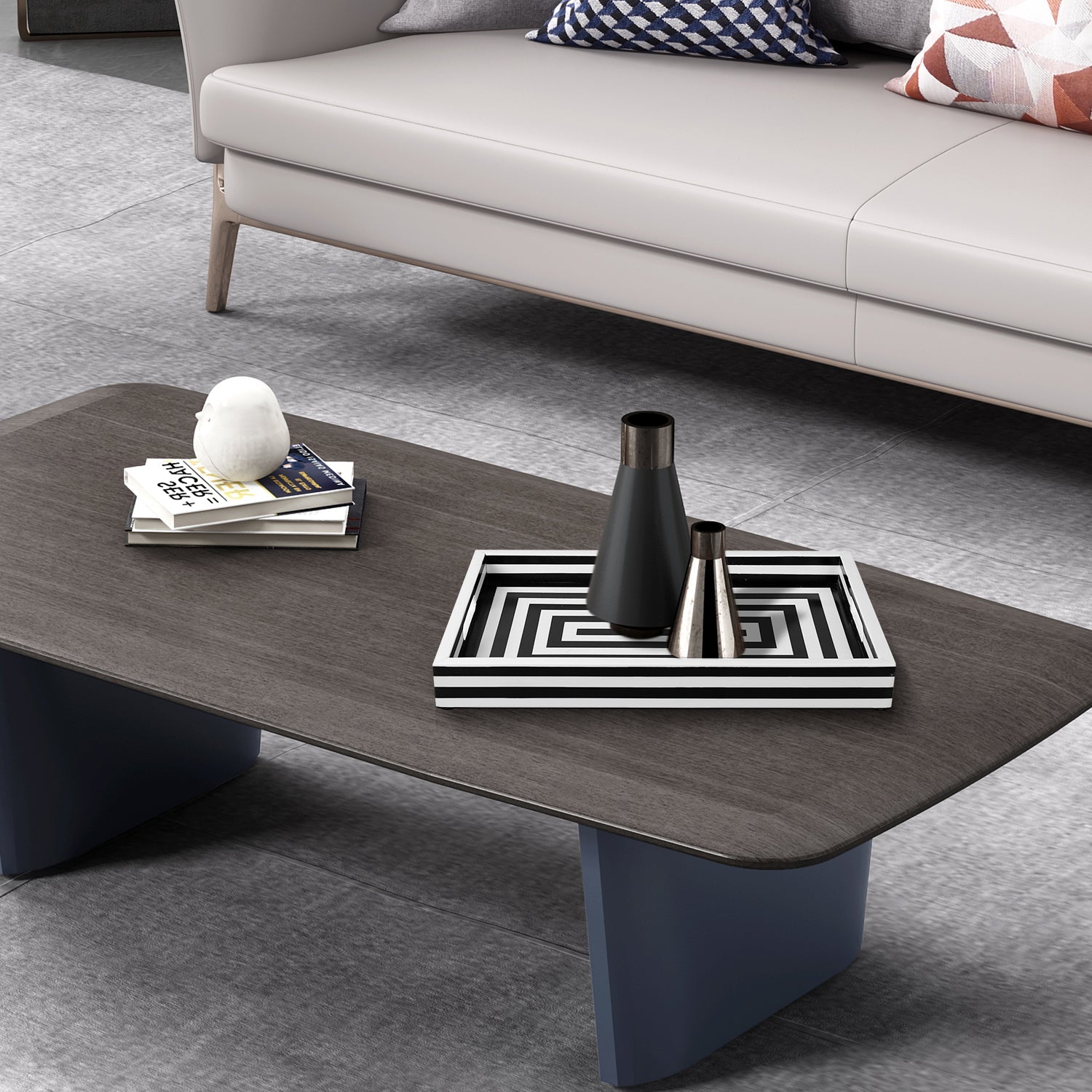 Decorative Tray Concentrics Pattern Resin Inlay, Black - White, 11"x17" & 12"x12"