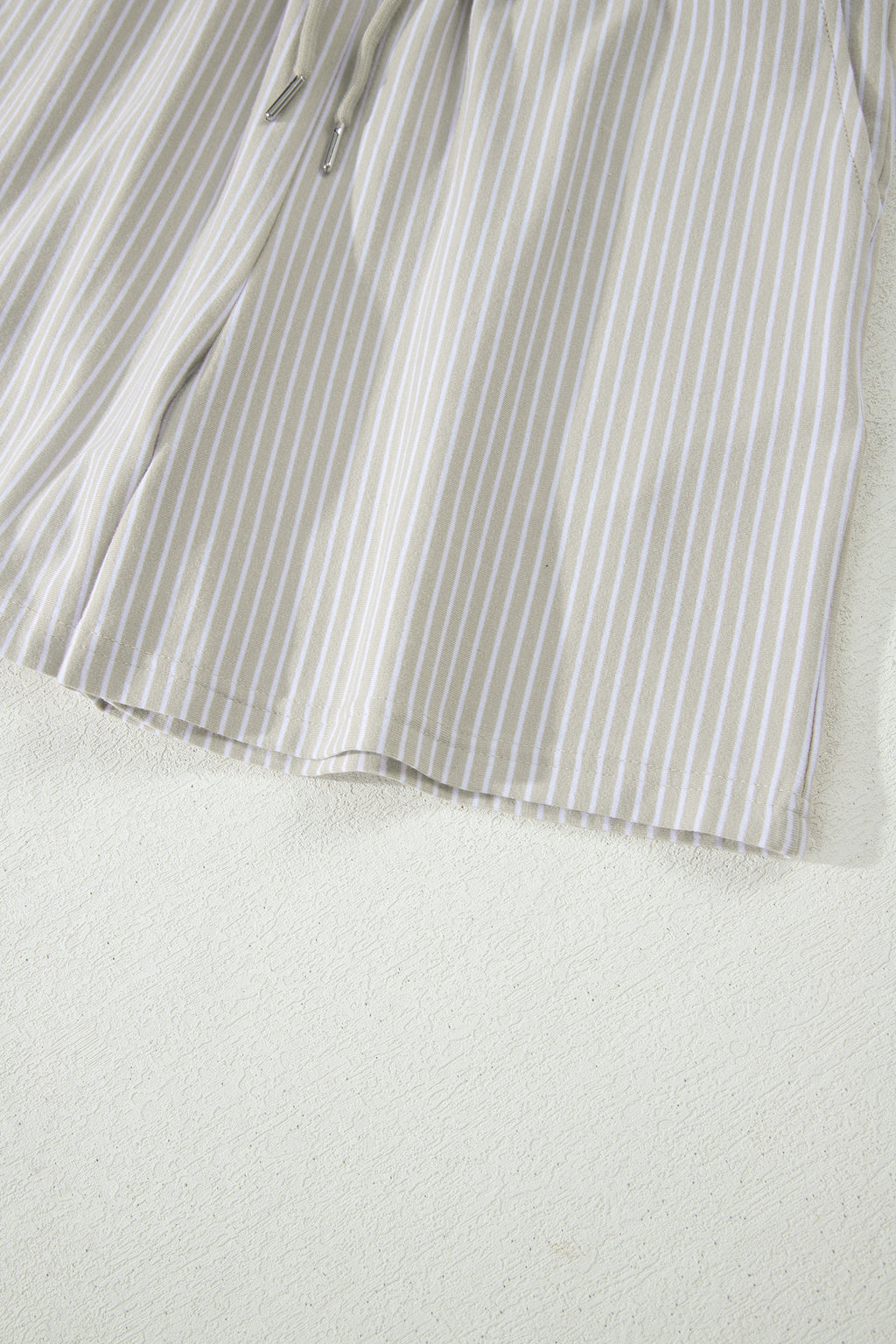 Khaki Stripe Dolman Sleeve Polo Shirt and Drawstring Shorts Set
