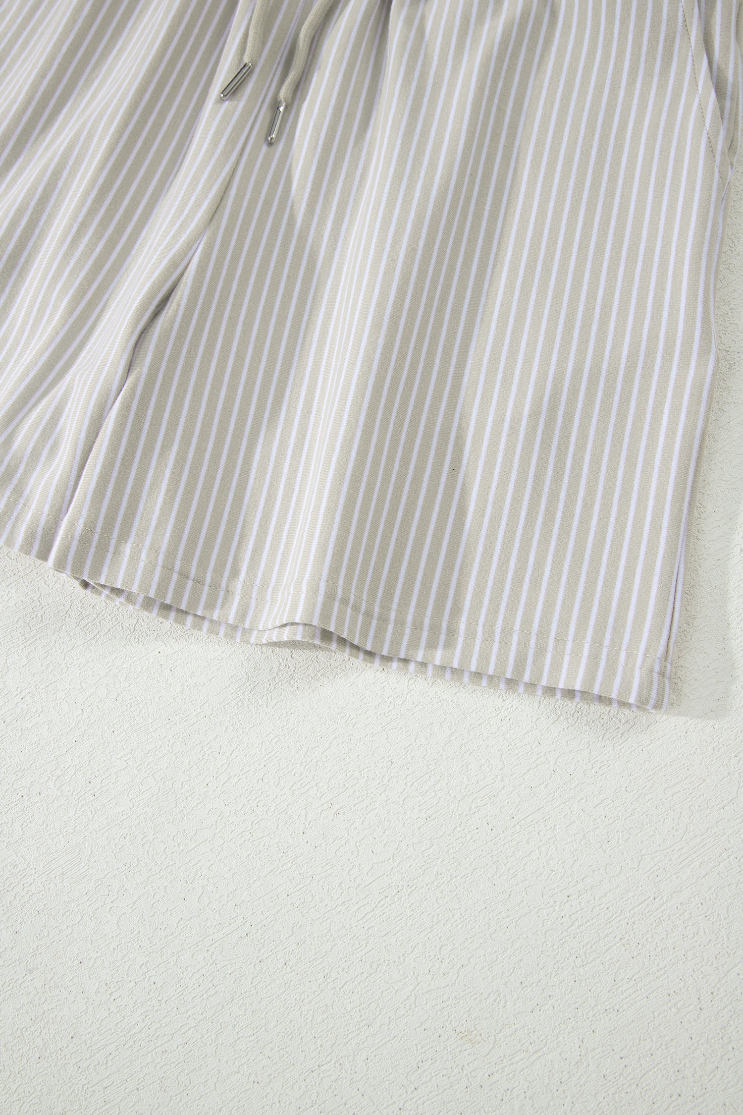 Khaki Stripe Dolman Sleeve Polo Shirt and Drawstring Shorts Set