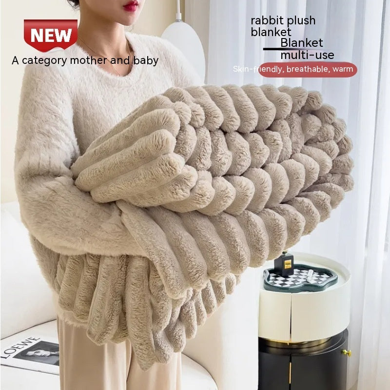 Soft Warm Bubble Velvet, Solid Rabbit Fur Double-Sided, Thickening Cover Throw Blanket