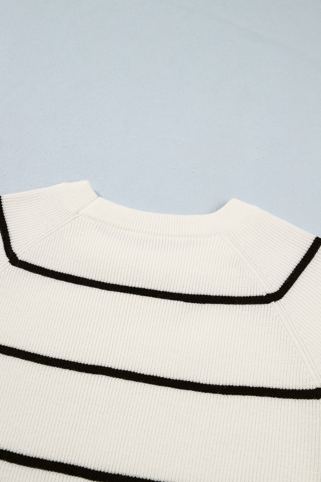 White Stripe Ribbed Knit Half Sleeve Loose Sweater Tee