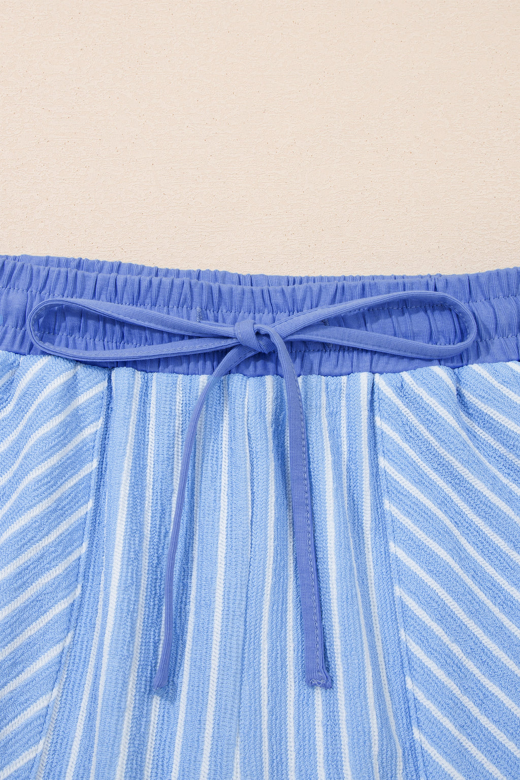 Sky Blue Stripe Crew Neck Tee Drawstring Waist Cropped Pants Set