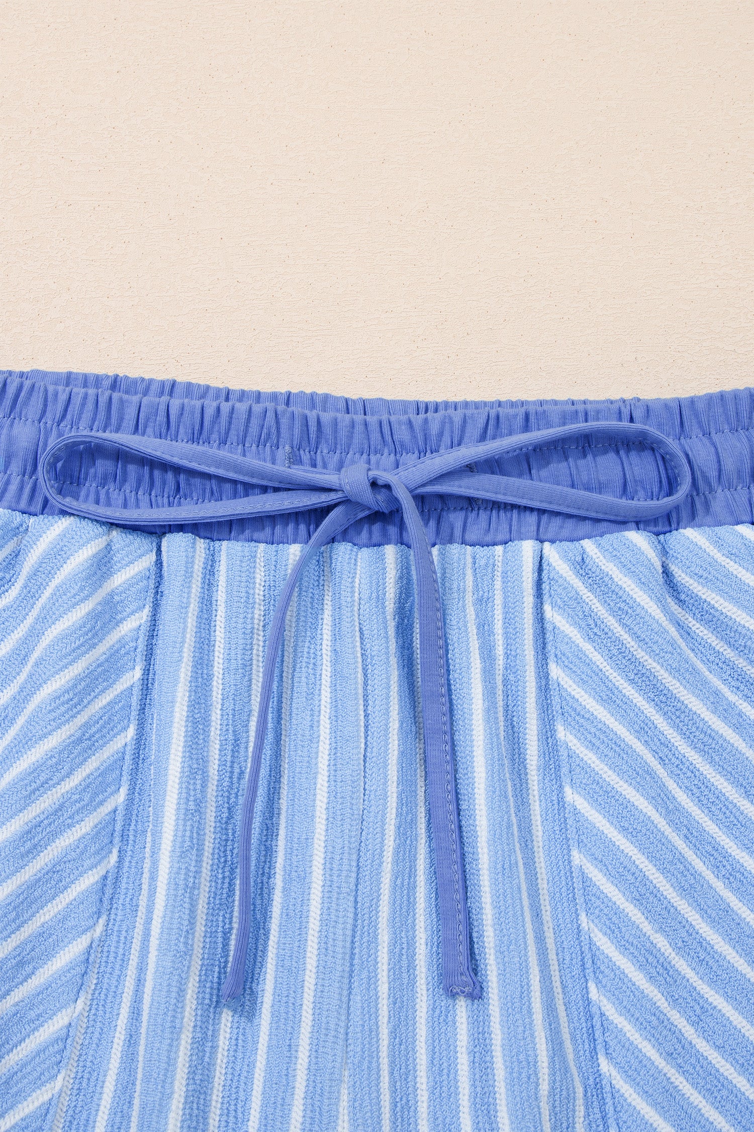 Sky Blue Stripe Crew Neck Tee Drawstring Waist Cropped Pants Set
