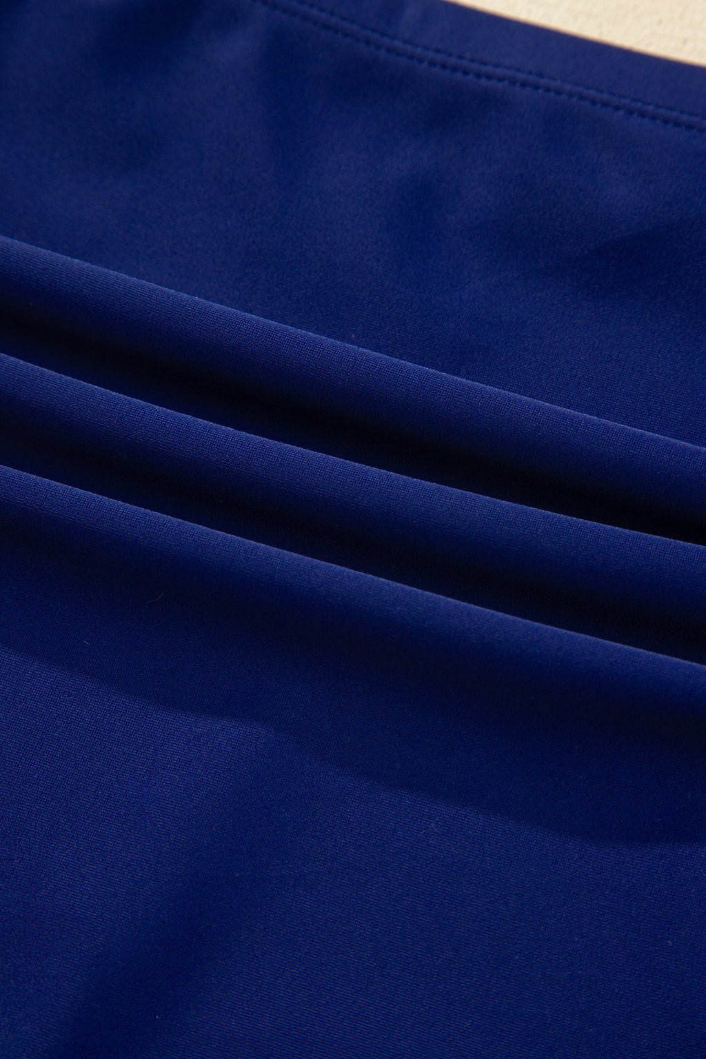 Navy Blue Shell Stitched Trim V Neck Textured Mix and Match High Waist Bikinis