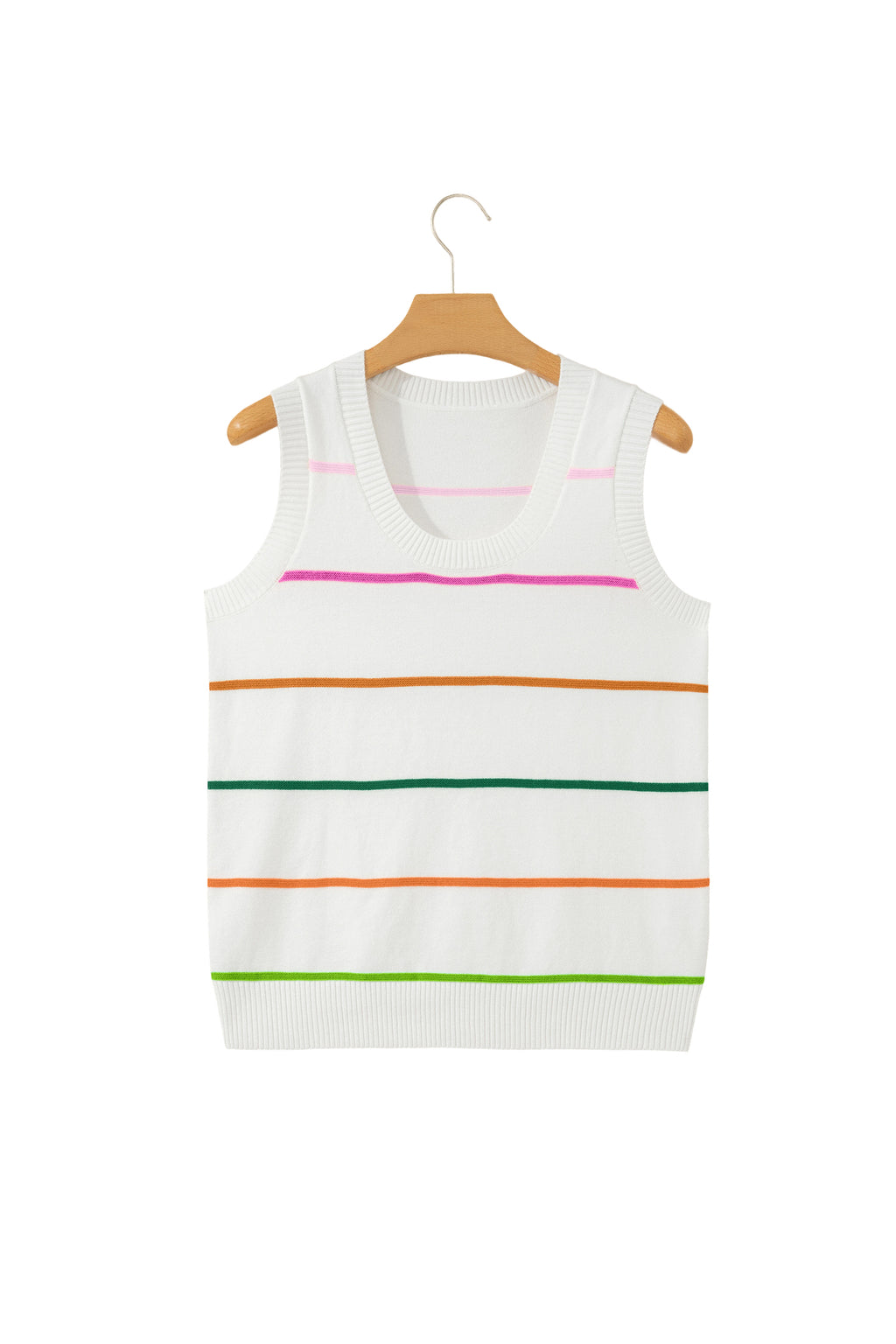 White Stripe Round Neck Knitted Sweater Tank