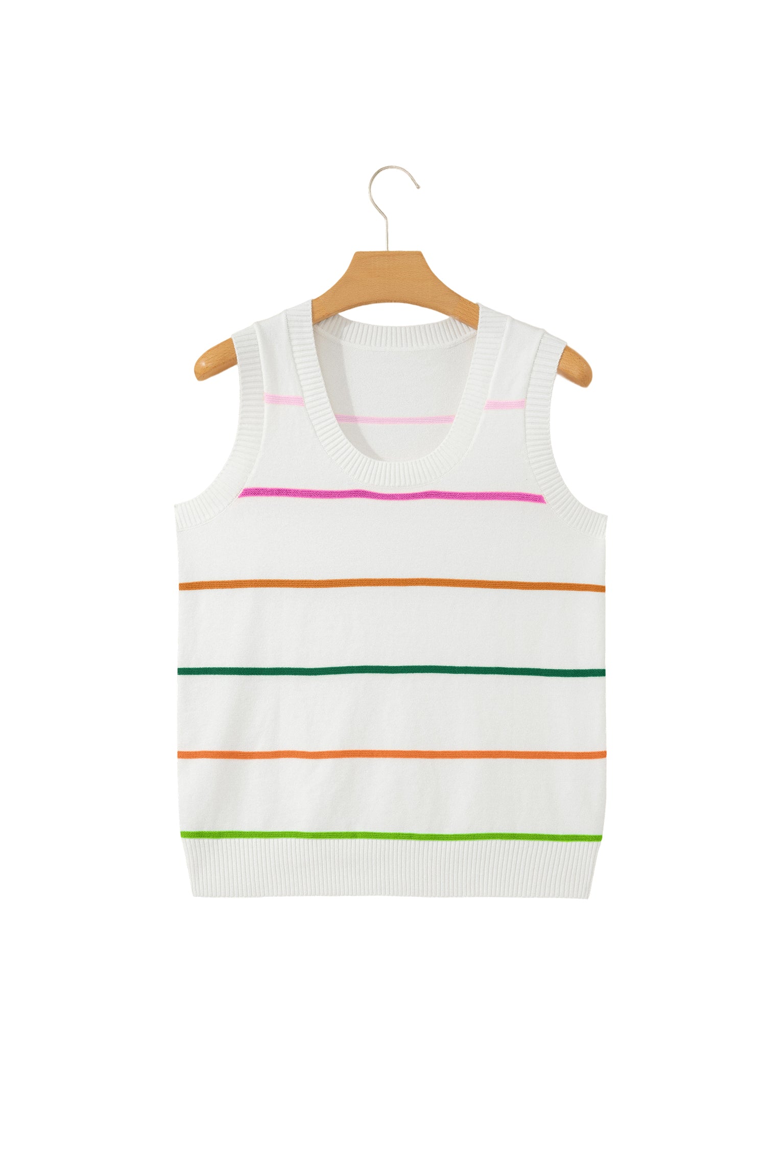 White Stripe Round Neck Knitted Sweater Tank
