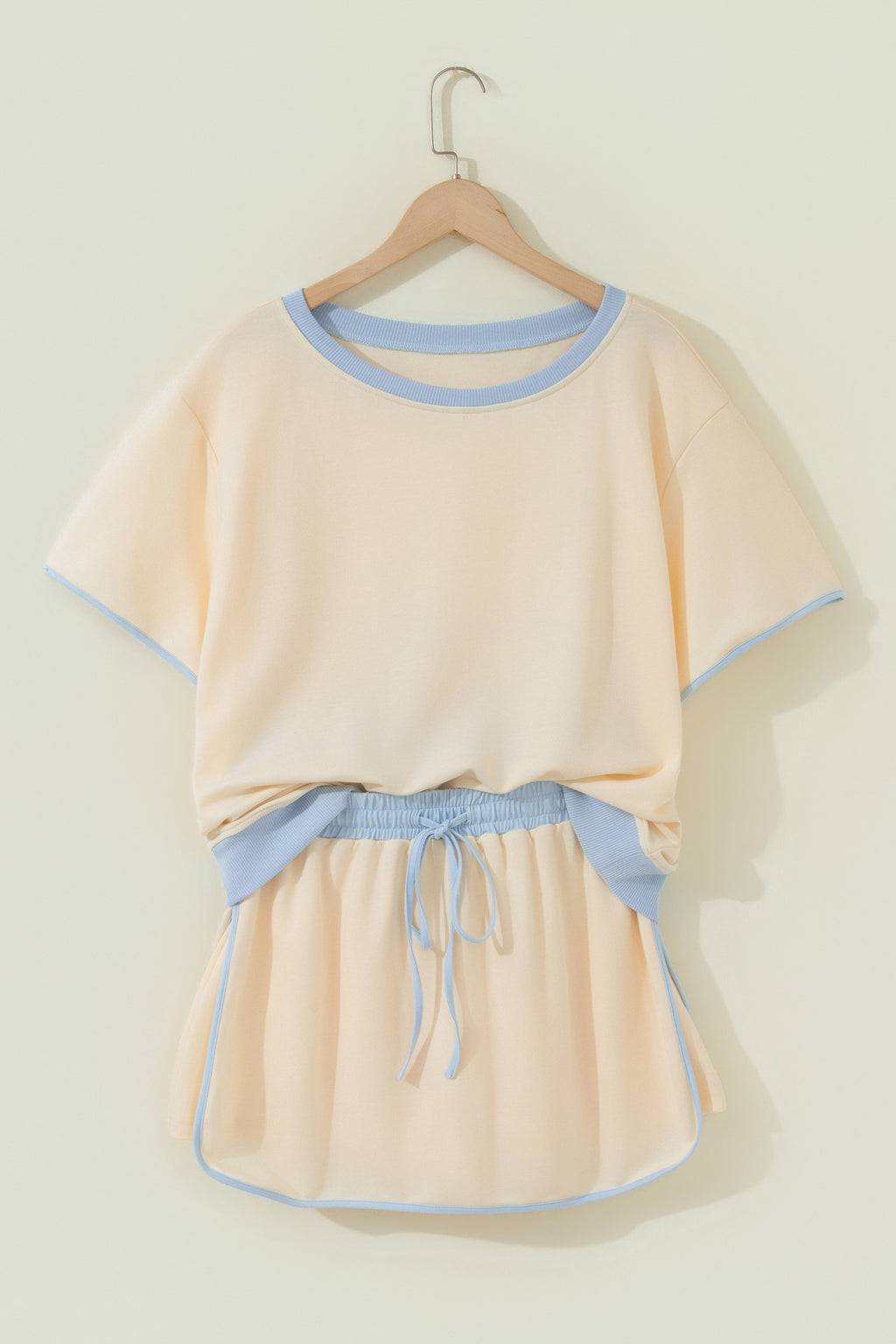 Apricot Colorblock Edge Drop Shoulder T Shirt and Skort 2Pcs Set