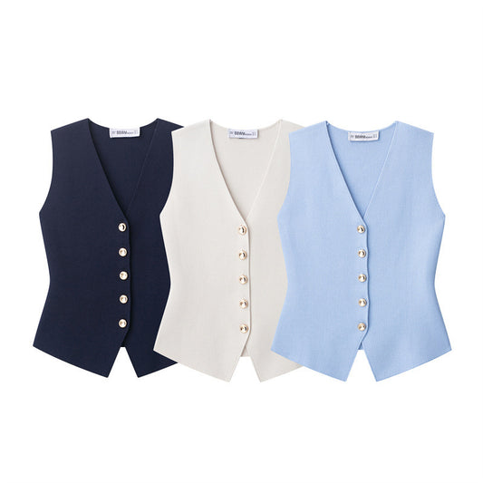 Spring And Summer Style V-neck Flat Needle Vest Top