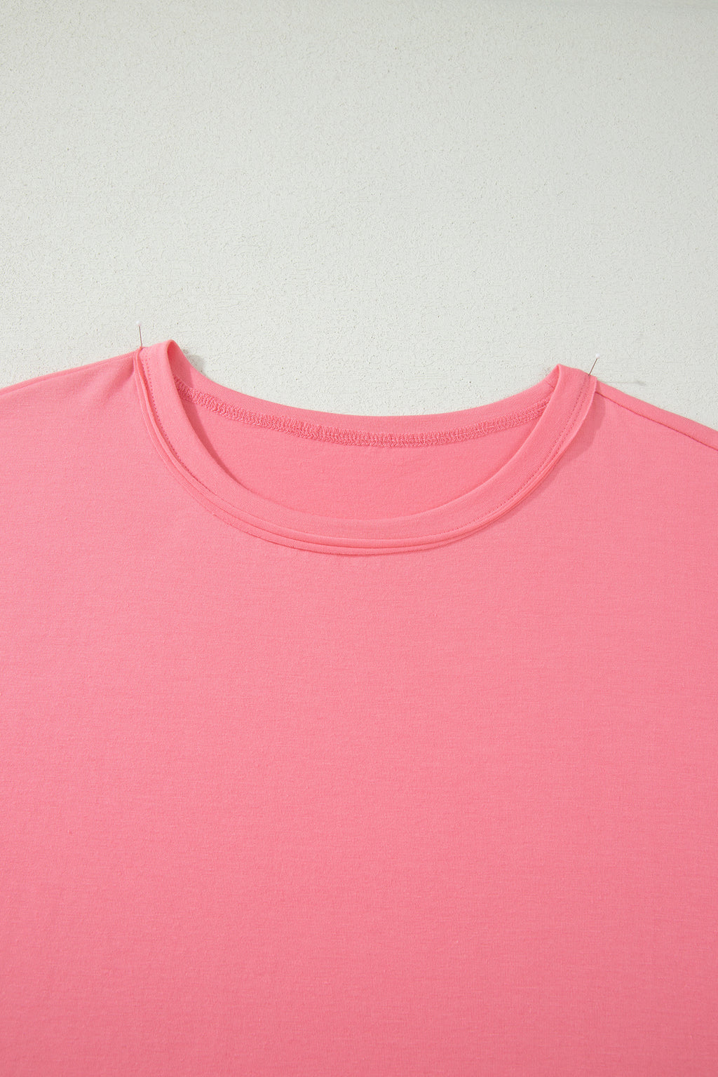 Peach Blossom Solid Color Raw Seam Detail Ruffle Hem Plus Size T Shirt