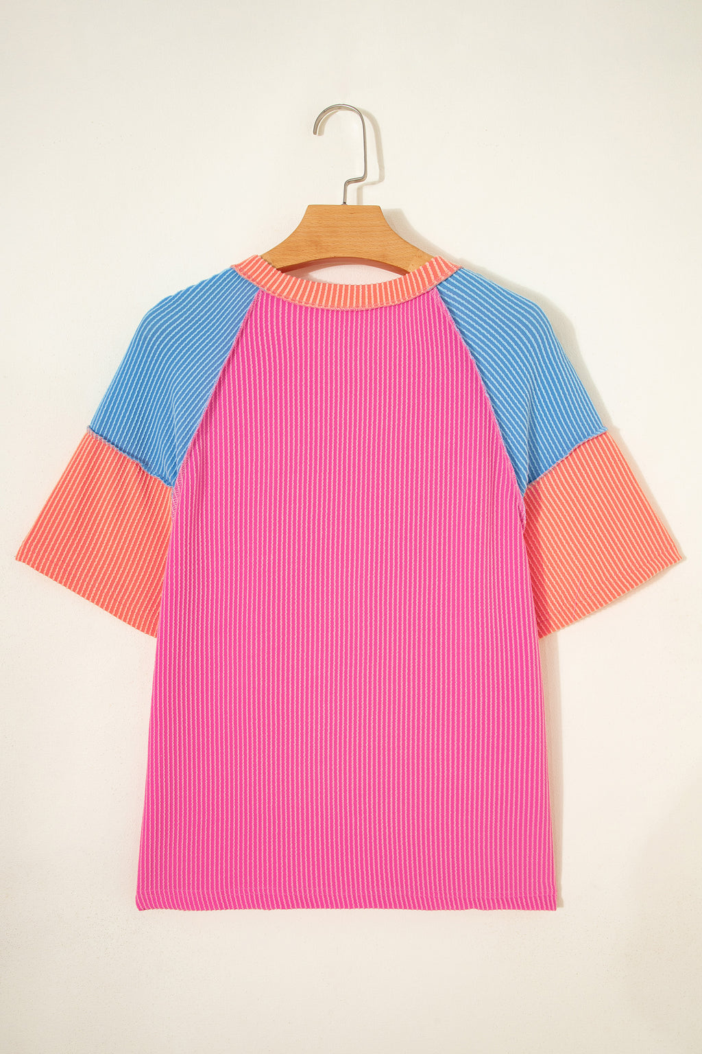 Rose Red Color Block Twisted Ribbed Tee