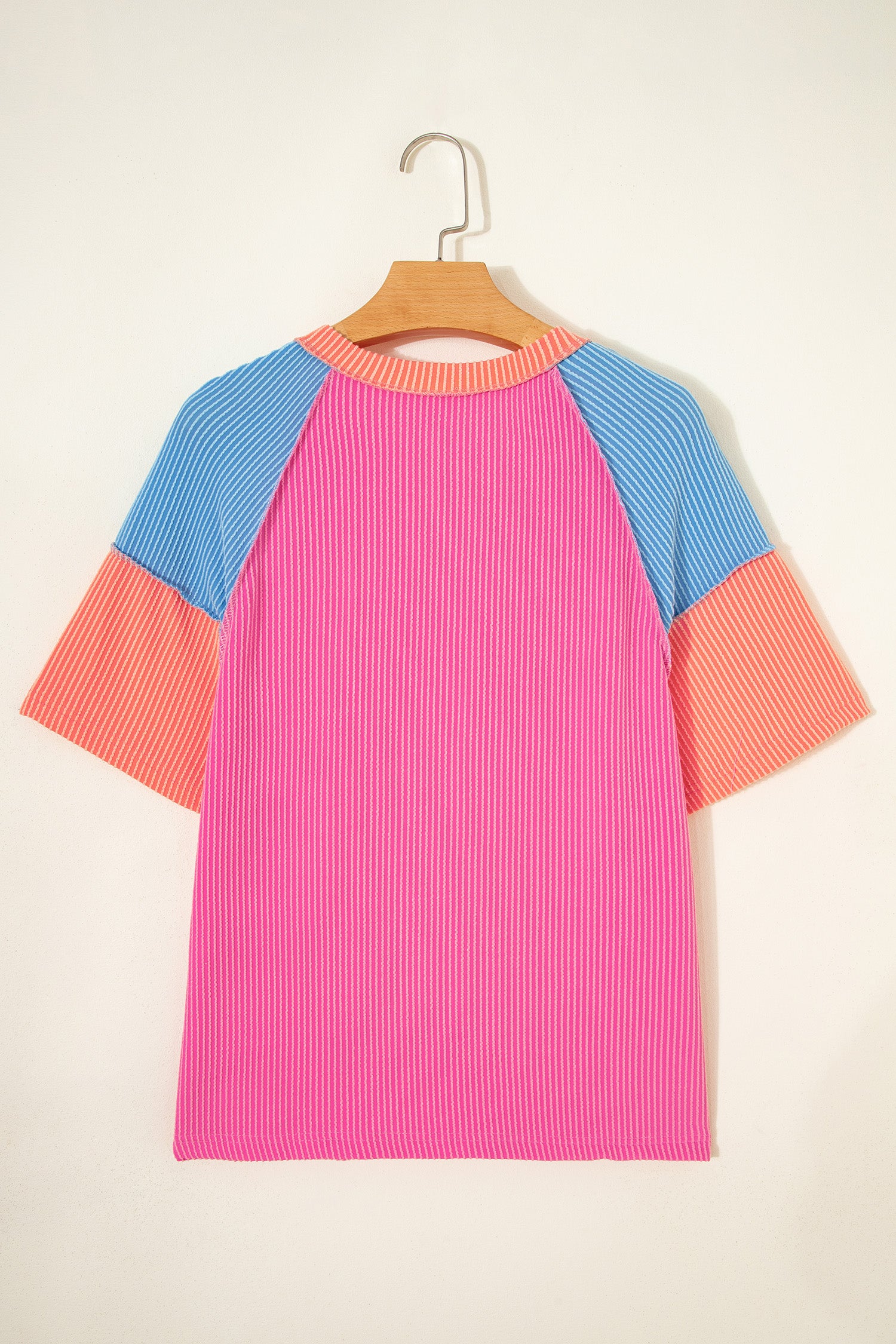 Rose Red Color Block Twisted Ribbed Tee