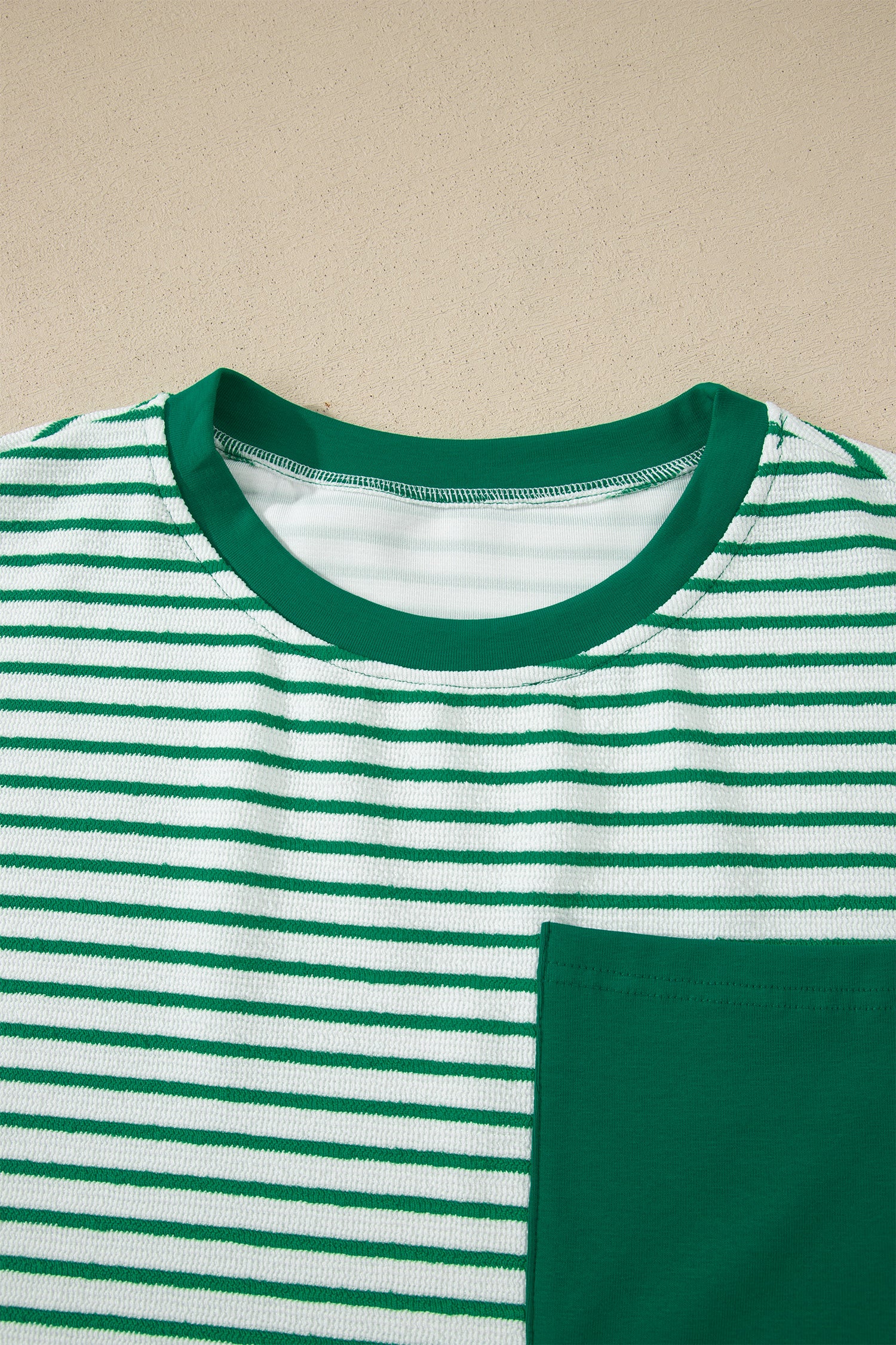 Green Stripe Crew Neck Tee Drawstring Waist Cropped Pants Set