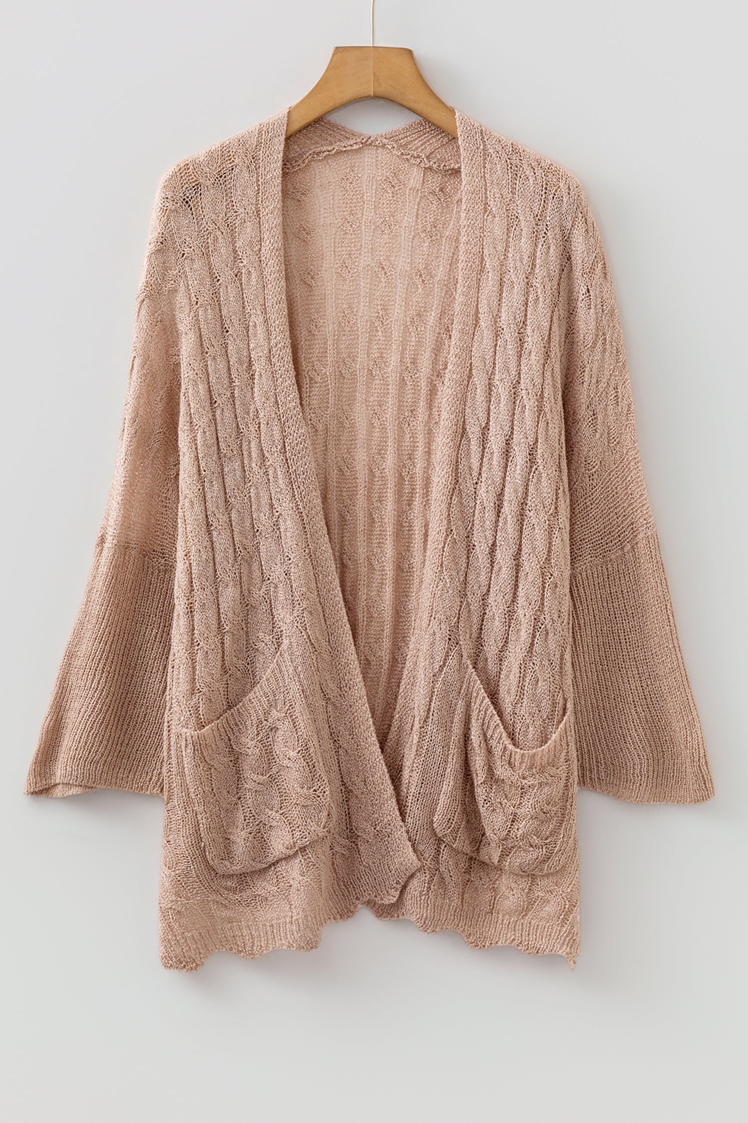 Pink Drop Shoulder Crochet Knit Open Front Cardigan