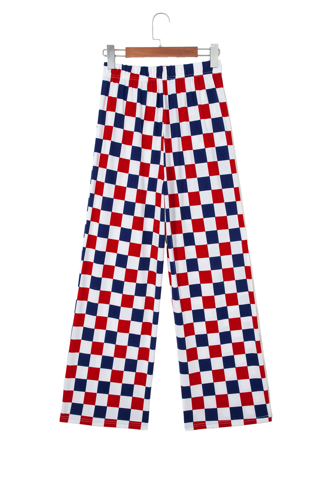 Red 2-Tone Checked Print High Waist Wide Leg Pants