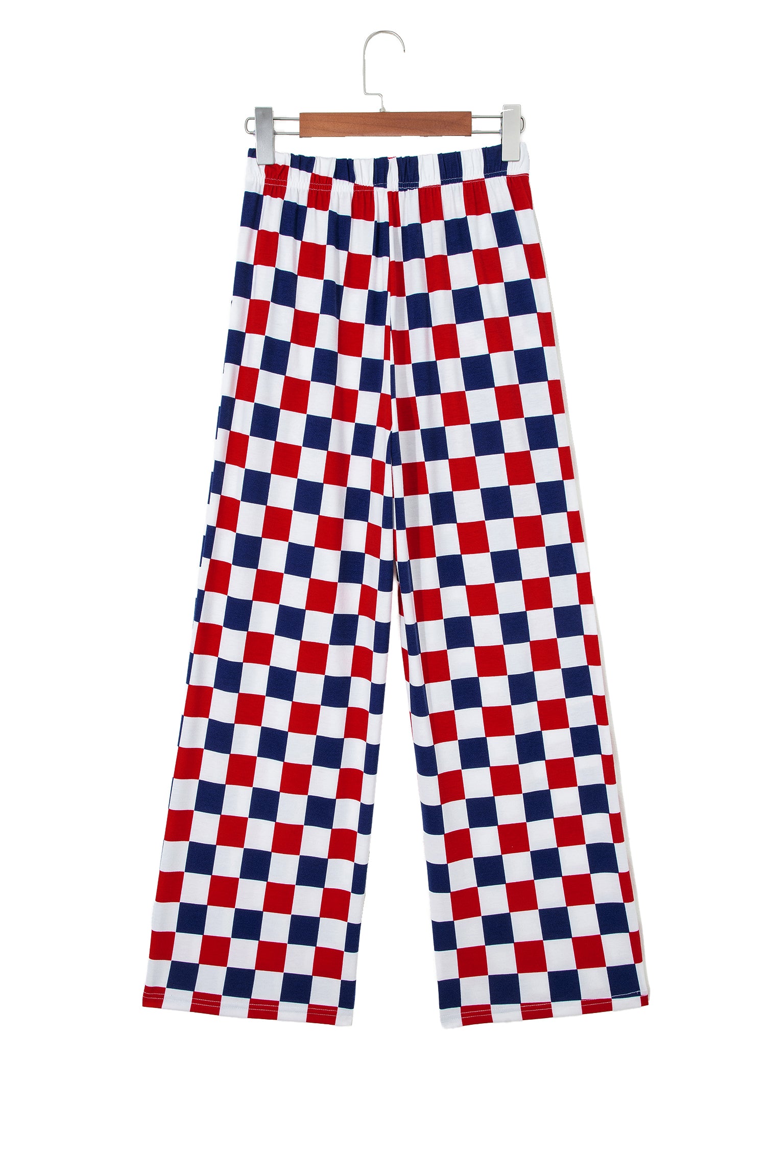 Red 2-Tone Checked Print High Waist Wide Leg Pants