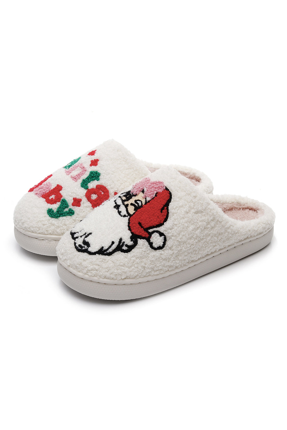 White Plush Santa Baby Christmas Asymmetric House Slippers