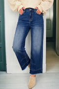 Sky Blue Chic Seam Detail Raw Hem Ankle Length Jeans