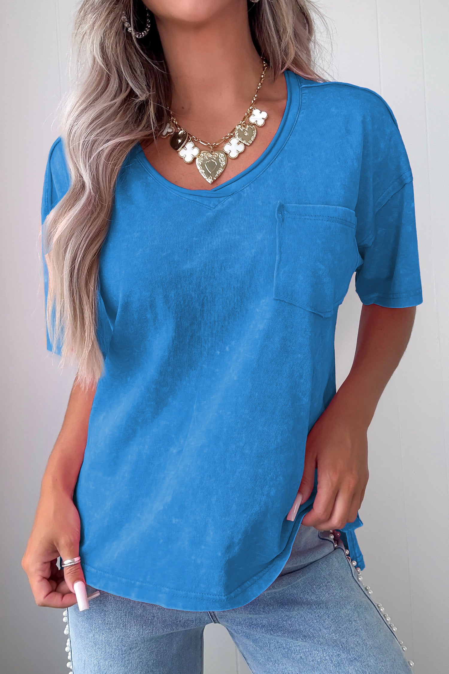 Blue Cotton Mineral Wash T Shirt