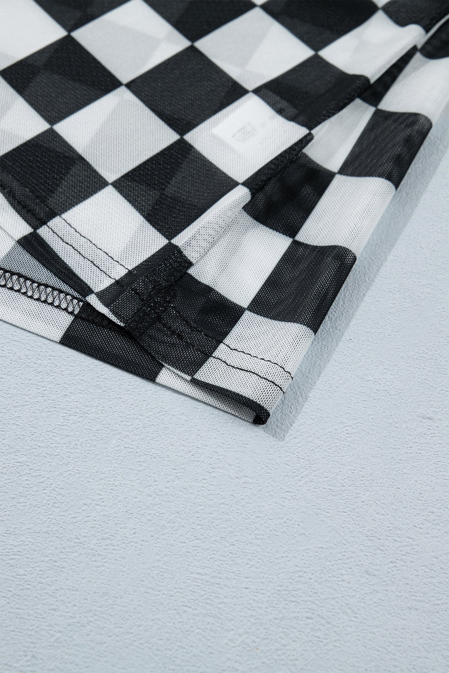 Black Sheer Checkered Print Spaghetti Straps Slim Tank Top