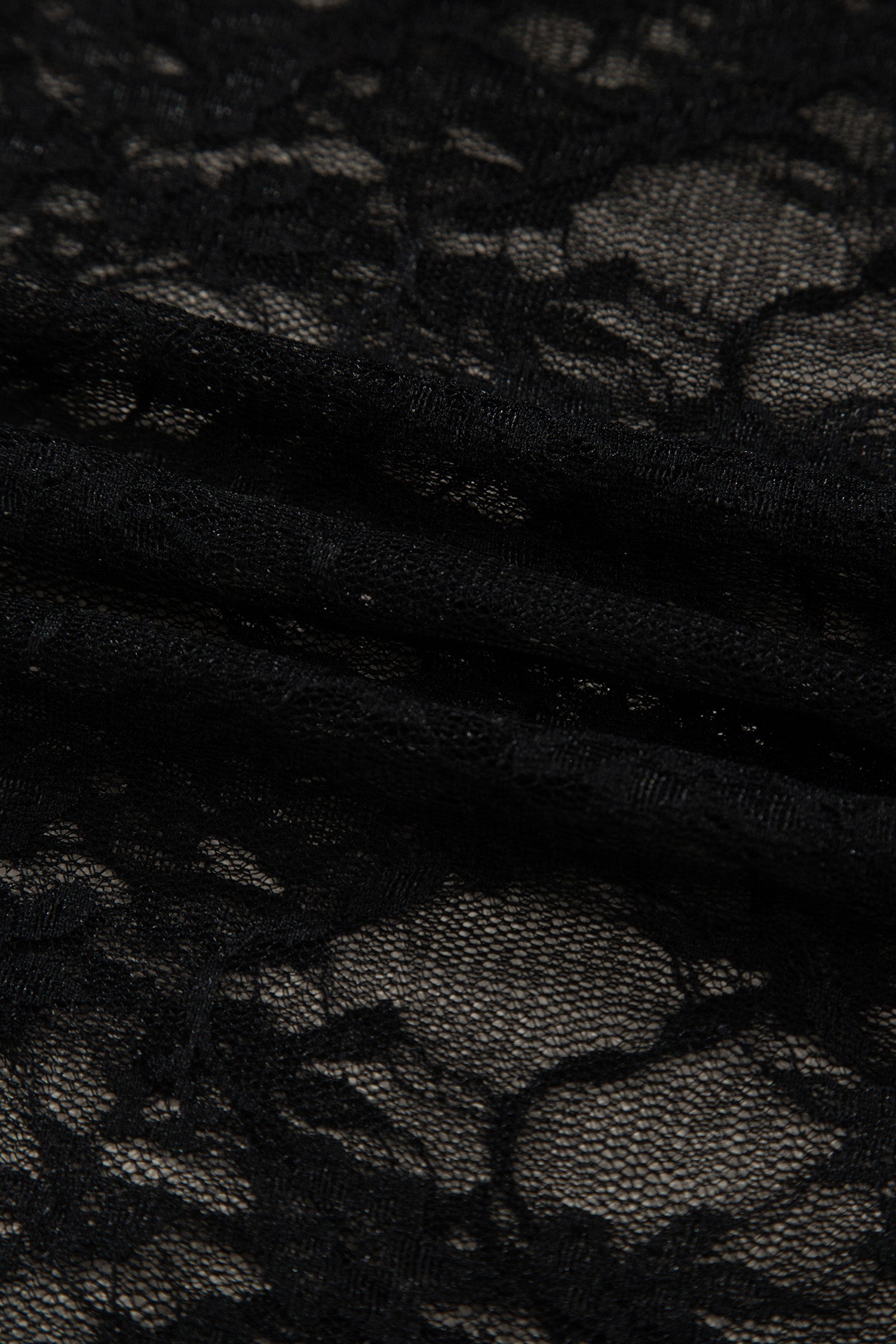 Black Sheer Floral Lace Lettuce Trim Mock Neck Long Sleeve Top