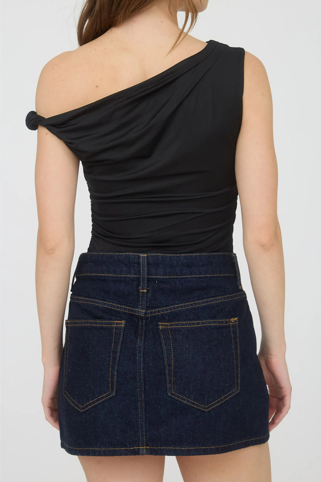 Black Solid Color Asymmetric Neck Slim Tank Top