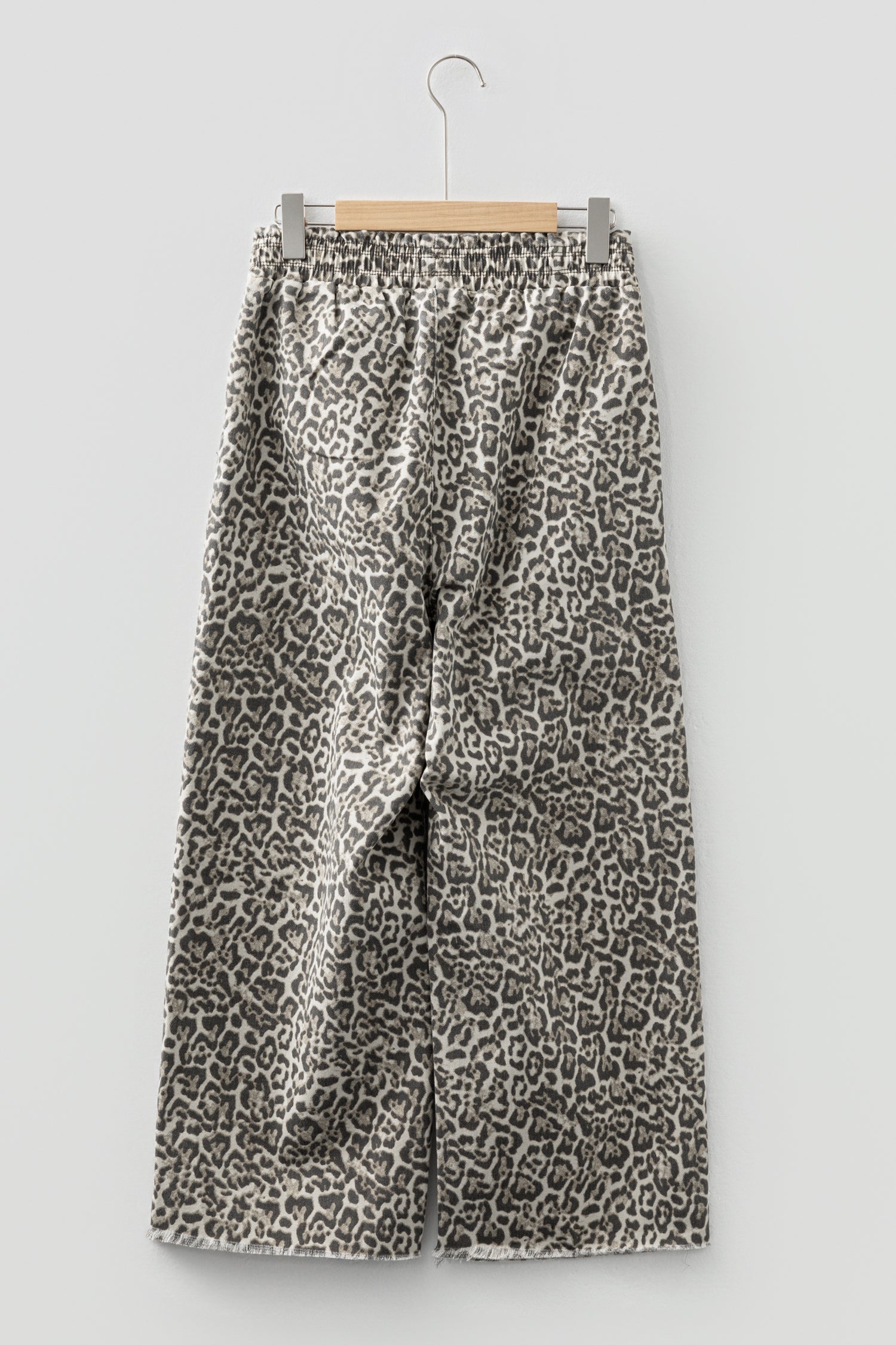 Brown Leopard Print Raw Hem Elastic Waist Loose Pull On Jeans
