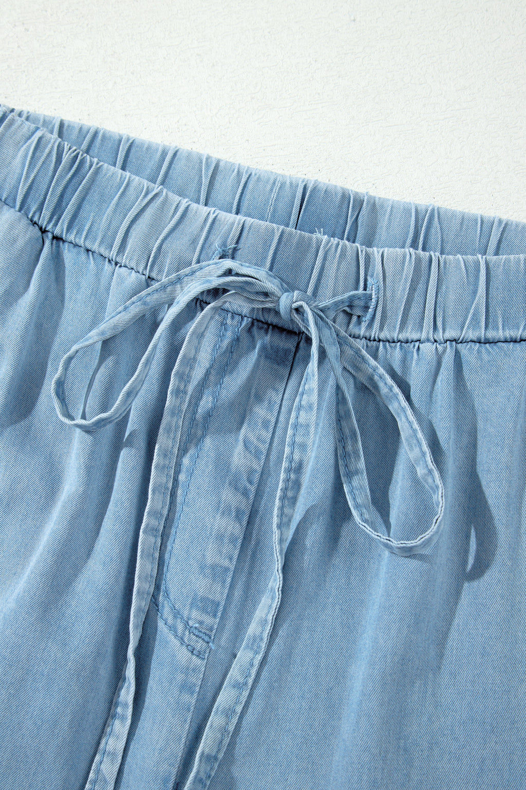 Beau Blue Ruffled Hem Wide Leg Chambray Pants