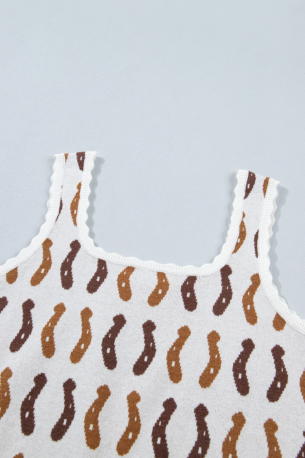 White Western Leopard/ Horseshoe Printed Scalloped Trim Square Neck Sweater Vest