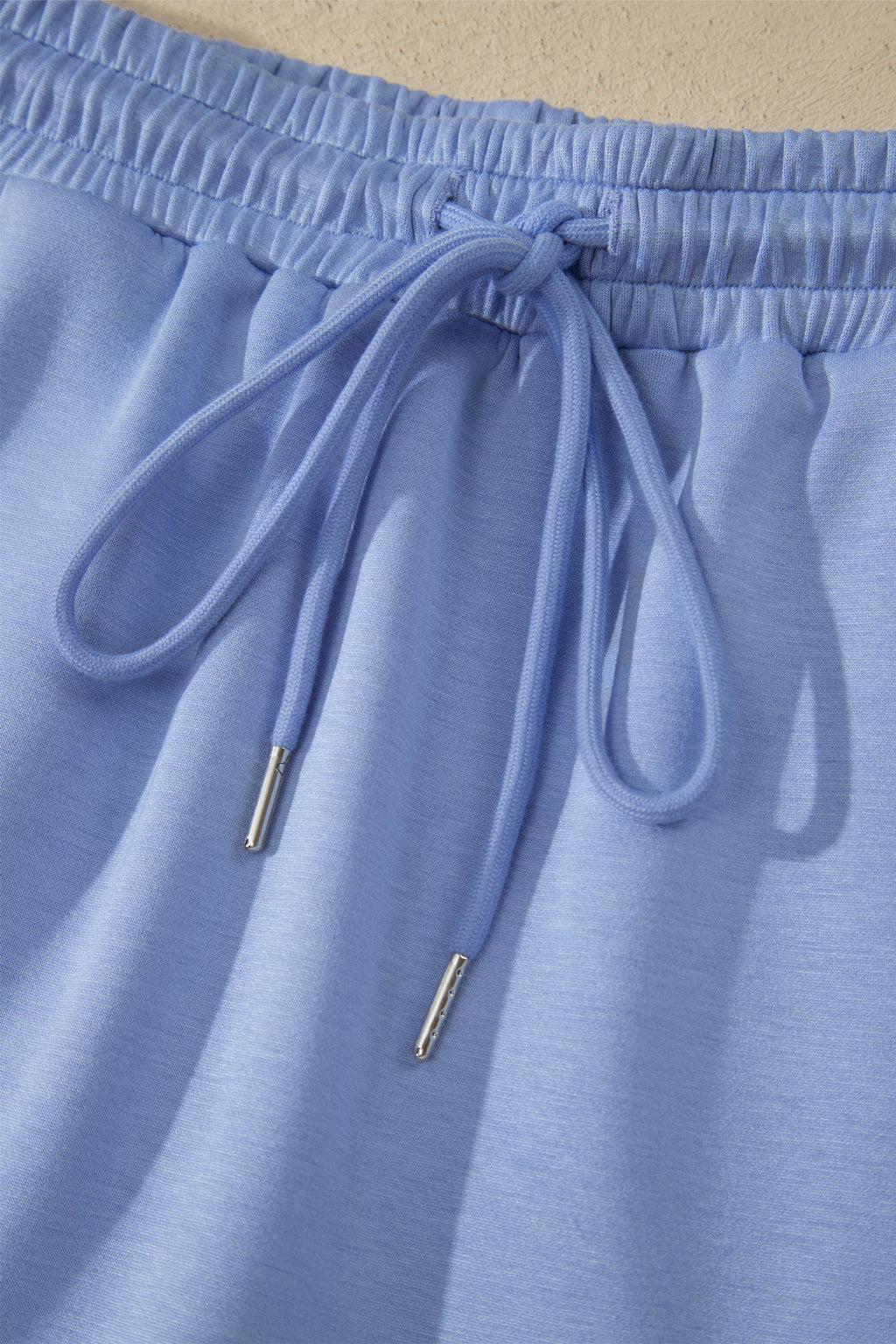 Sky Blue Preppy Striped Trim V Neck Polo Tee Drawstring Skirt Set