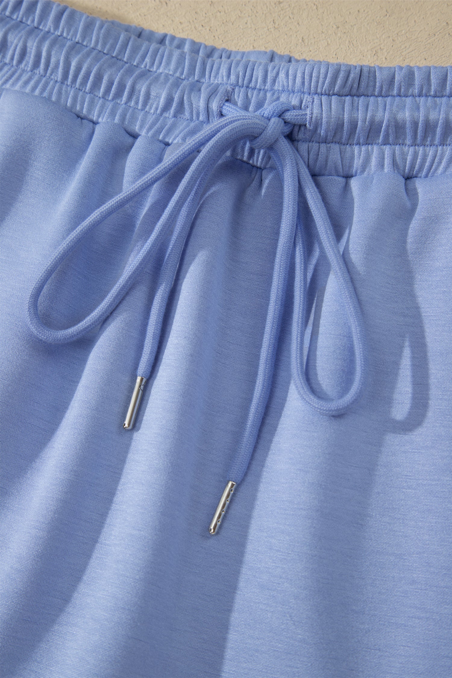 Sky Blue Preppy Striped Trim V Neck Polo Tee Drawstring Skirt Set