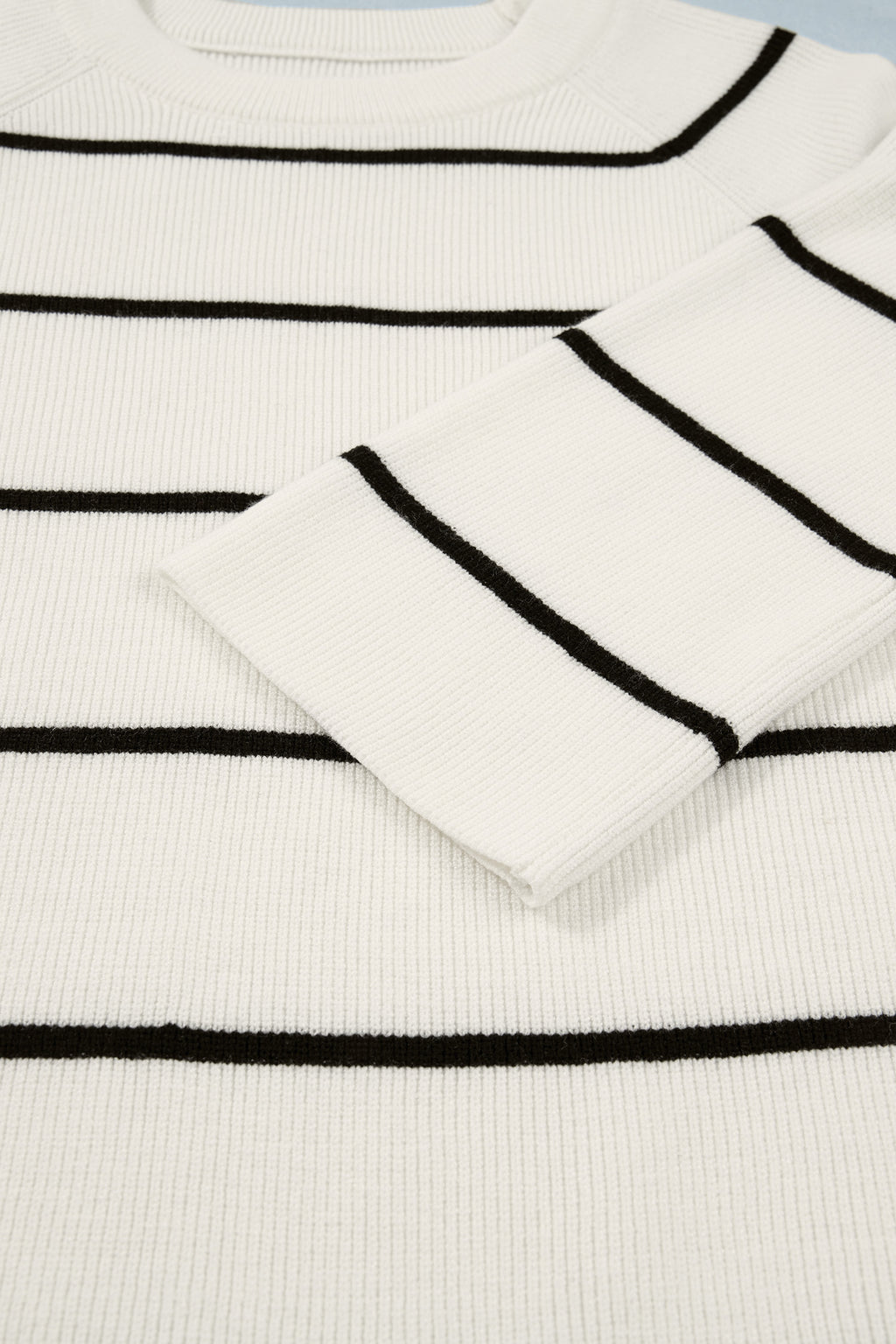 White Stripe Ribbed Knit Half Sleeve Loose Sweater Tee
