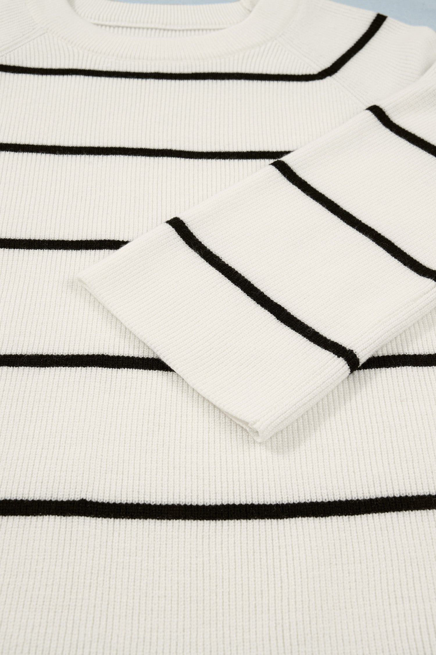 White Stripe Ribbed Knit Half Sleeve Loose Sweater Tee