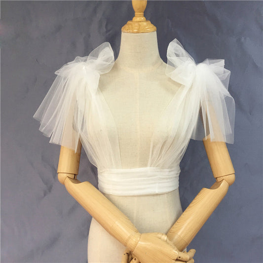 Mesh Bow Outer Wear Waist-tight Shawl Dress All-matching Accessories Small Top