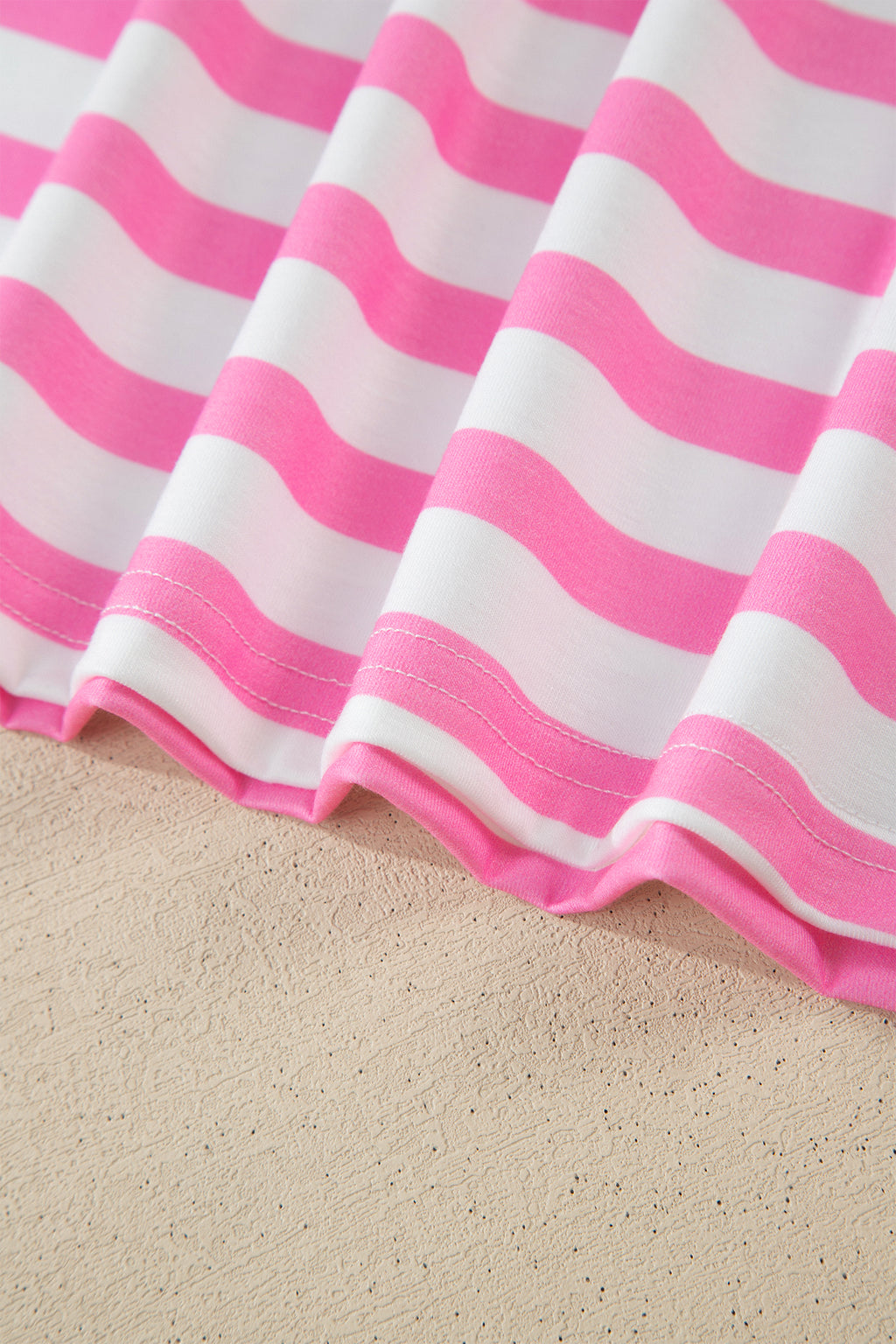 Pink Stripe Colorblock Patched Pocket V Neck Plus Size Tee