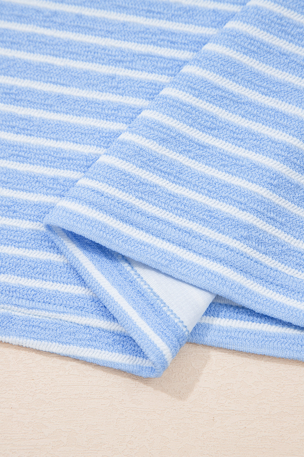 Sky Blue Stripe Crew Neck Tee Drawstring Waist Cropped Pants Set