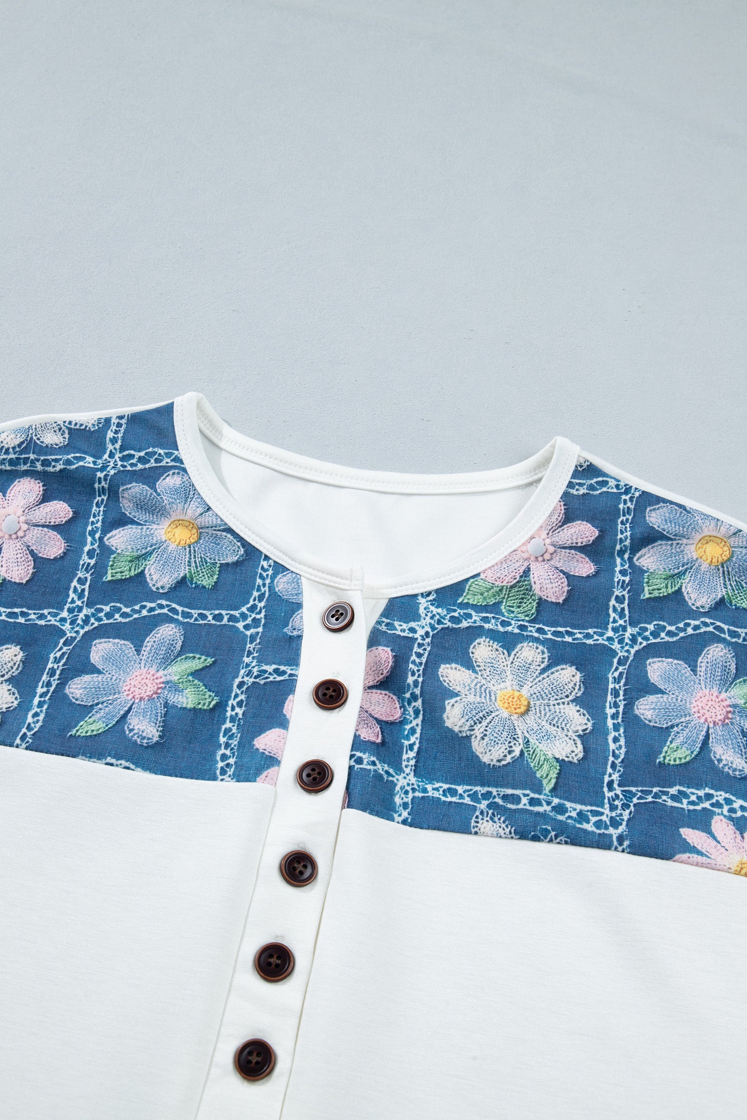 White Floral Patchwork Short Sleeve Viscose Blend Blouse
