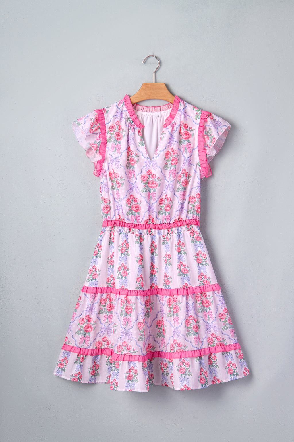 Purple Tiered Ruffles Sleeveless Summer Floral Dress